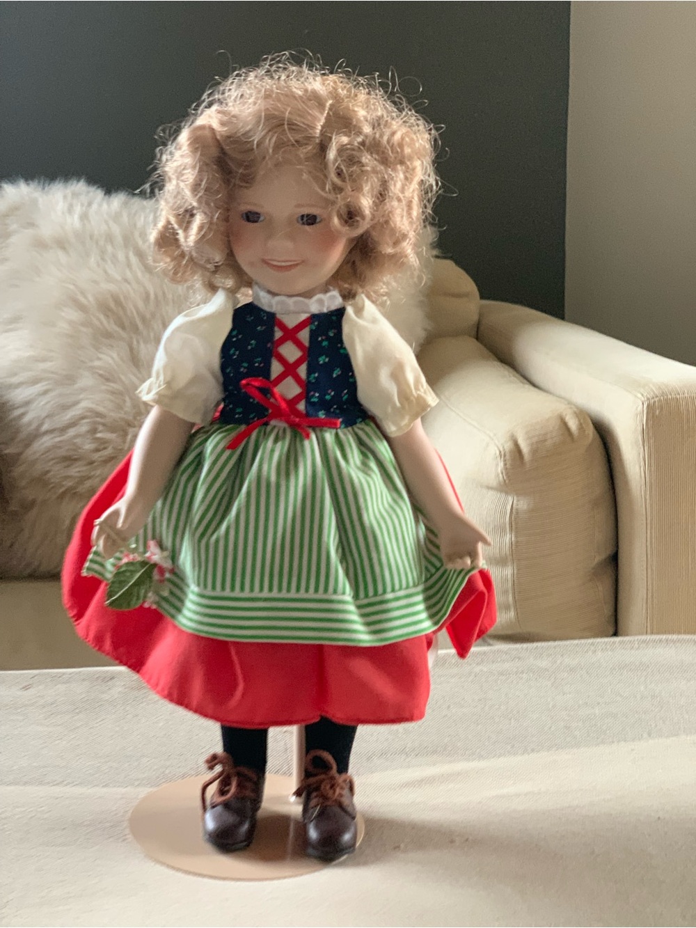 Danbury Mint Shirley Temple Heidi Doll with Stand 13”